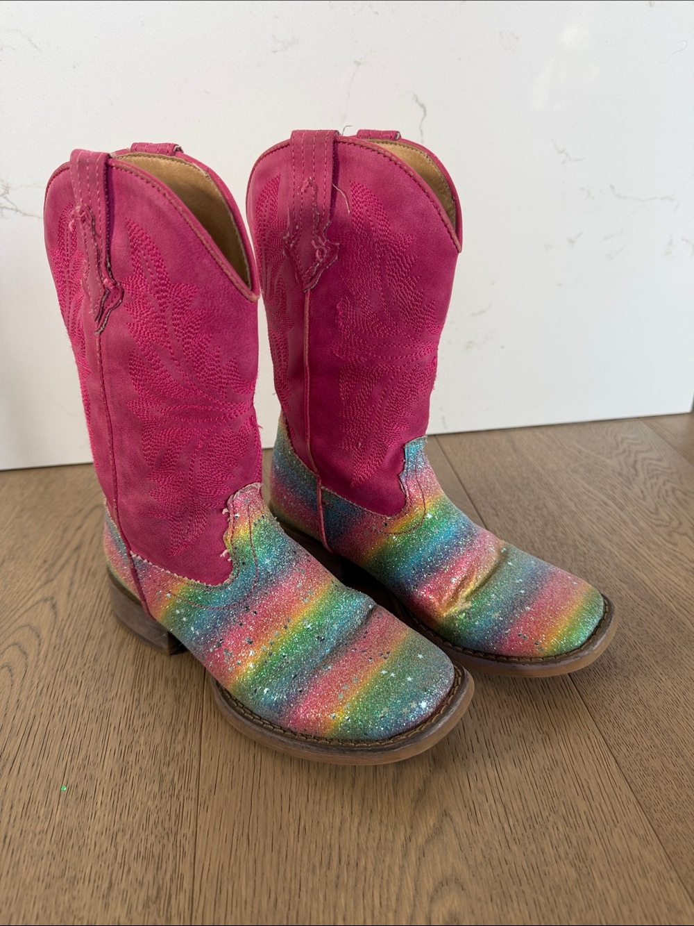 Roper Kids Pink Rainbow Glitter Cowboy Boots